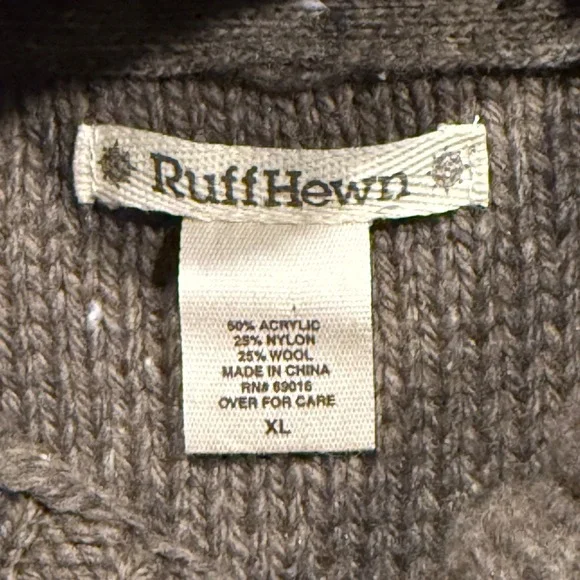 New! Ruff Hewn Womens XL Wool Brown Cable Knit Button Sleeve Turtleneck Top - Picture 5 of 8